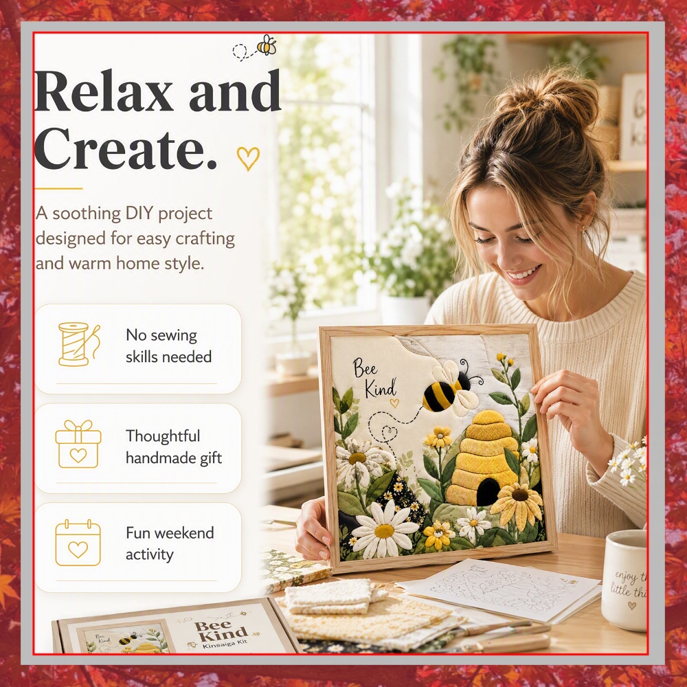 Art Craft Kit - Bijenhoningraat Punch Needle DIY knutselset Zonnebloem